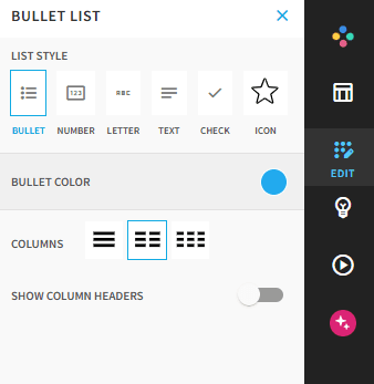 Beautiful.ai list-formatting controls