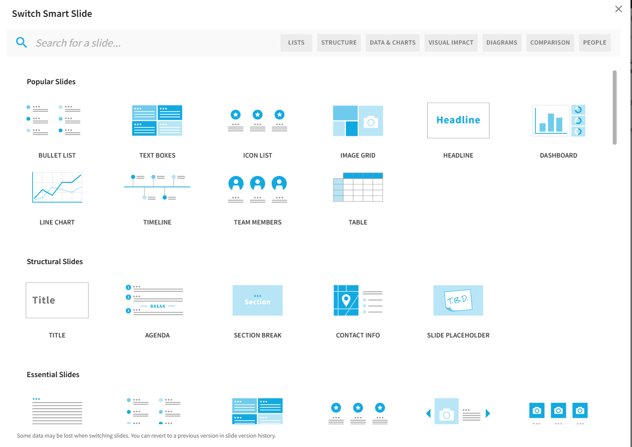 Beautiful.ai Switch Smart Slide layout selector