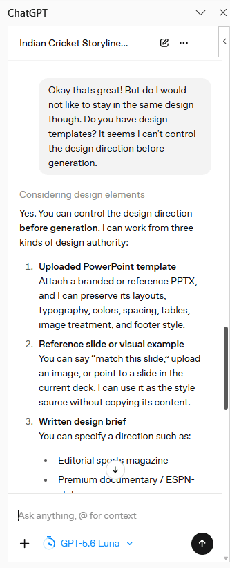 ChatGPT design guidance in PowerPoint
