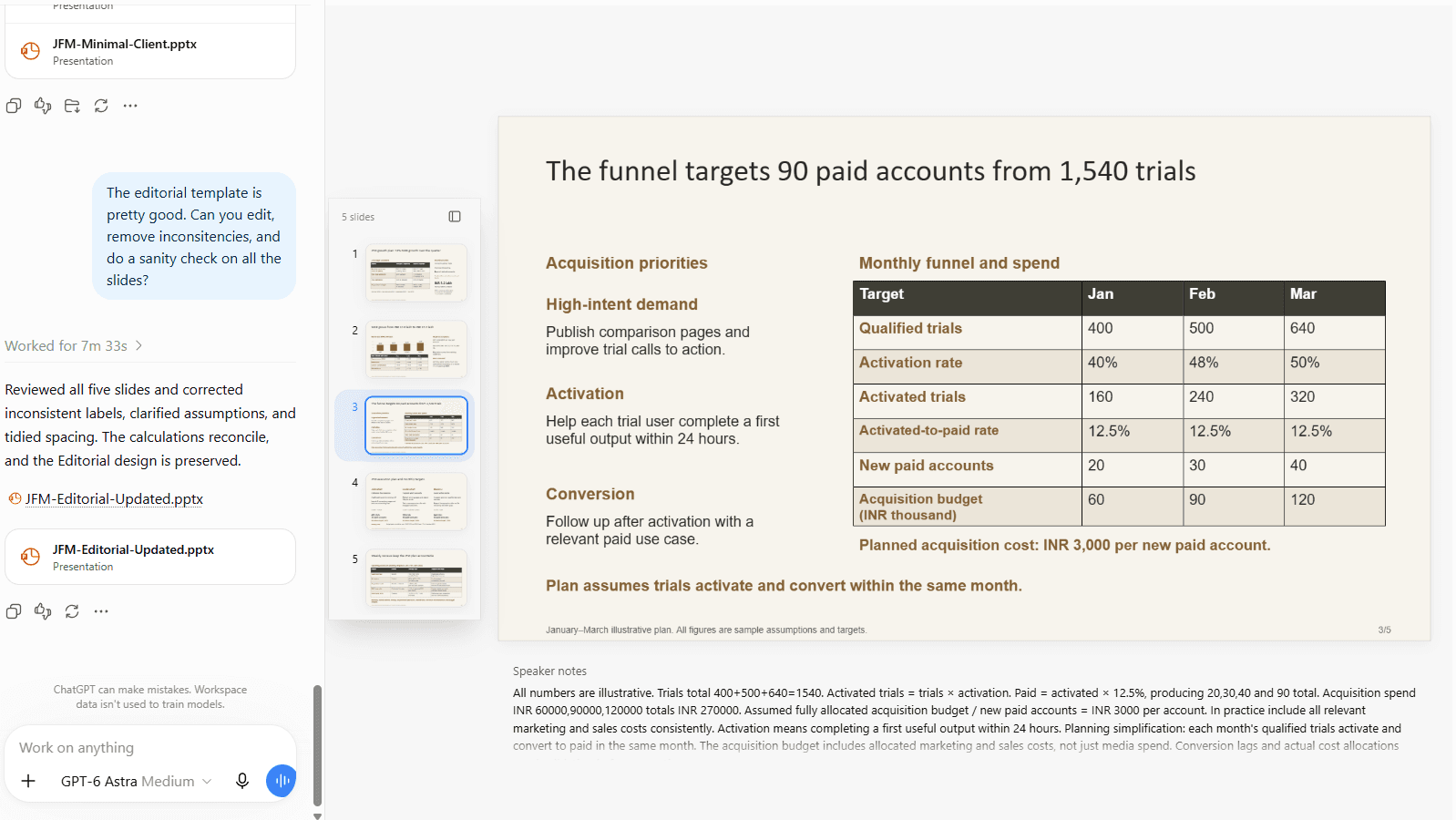 ChatGPT five-slide consistency review and updated PowerPoint