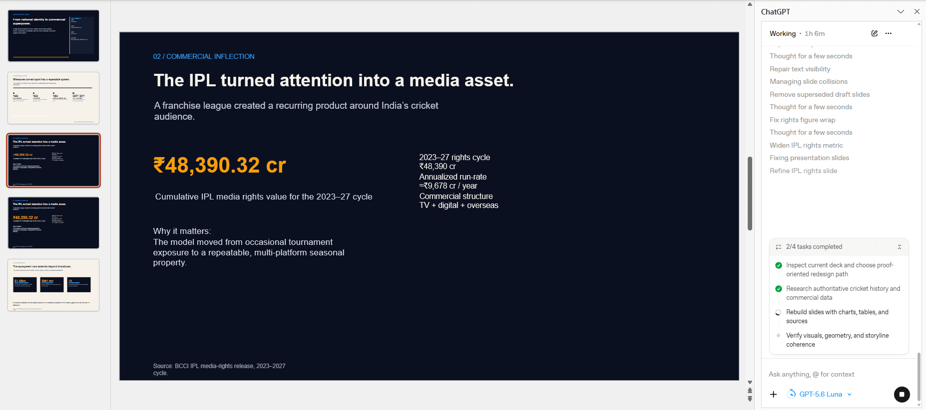 ChatGPT PowerPoint editing in progress with layout repairs