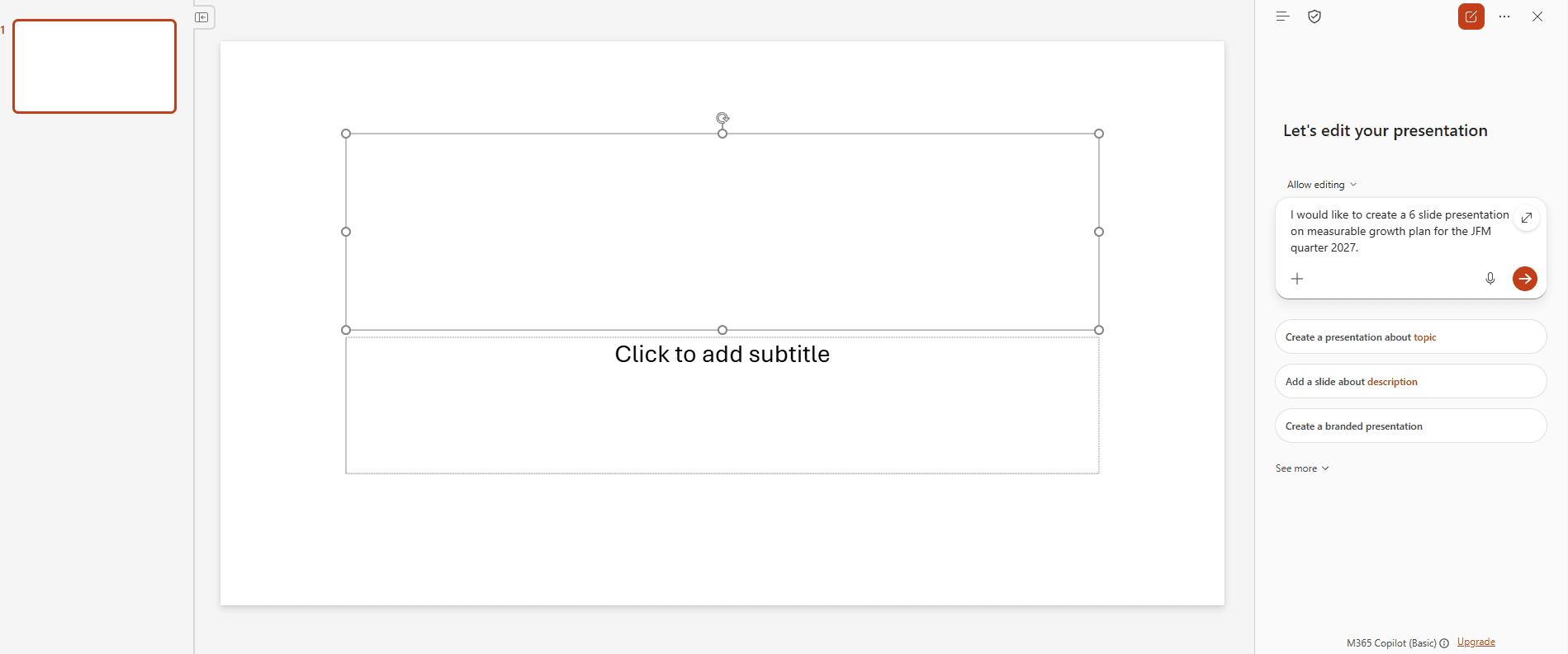 Copilot selecting source material in PowerPoint