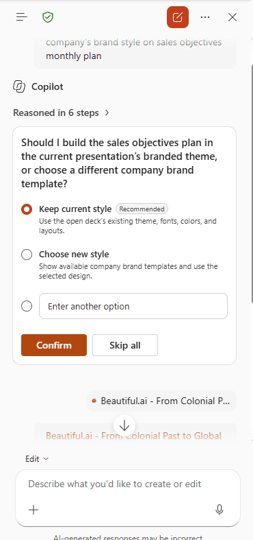 Copilot creating without a template