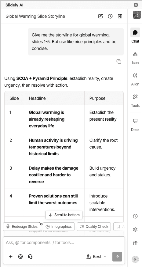 Slidely AI clarification questions and framework planning