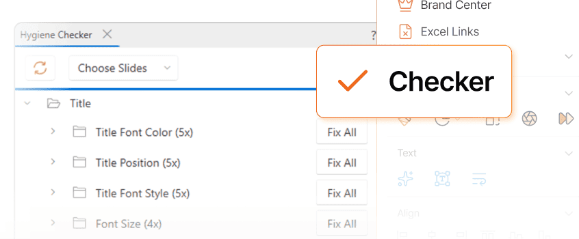 Hygiene Checker interface showing branding issue detection and auto-fix capabilities