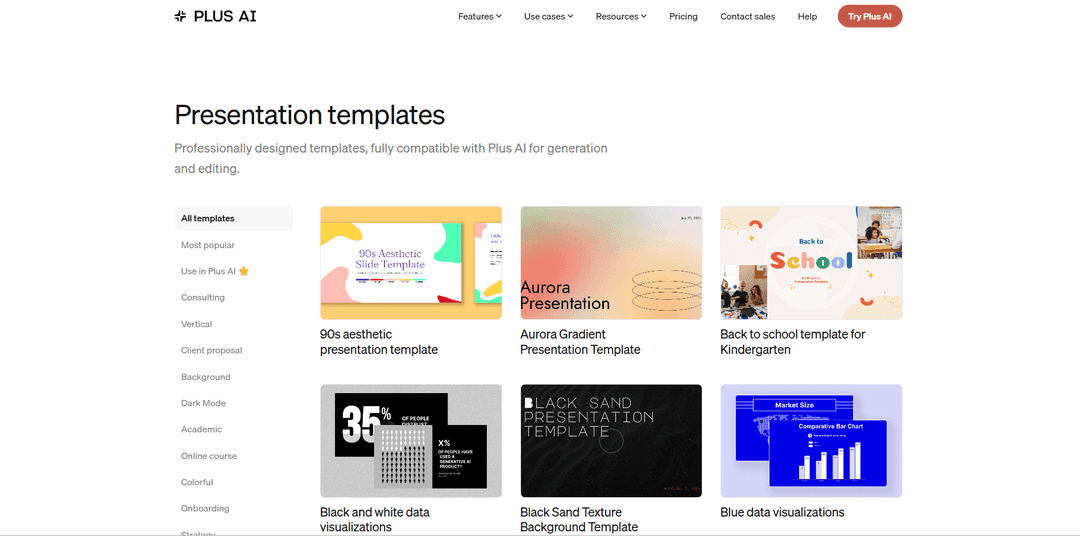 Plus AI template and layout options