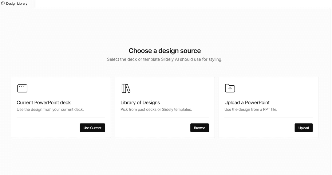 Slidely AI PowerPoint layout and design-source controls