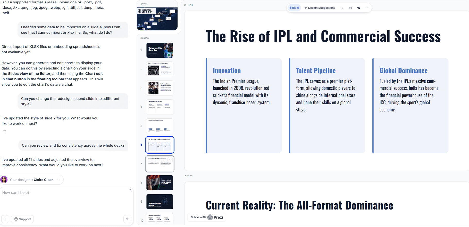 Prezi chat reporting updates to deck-wide consistency