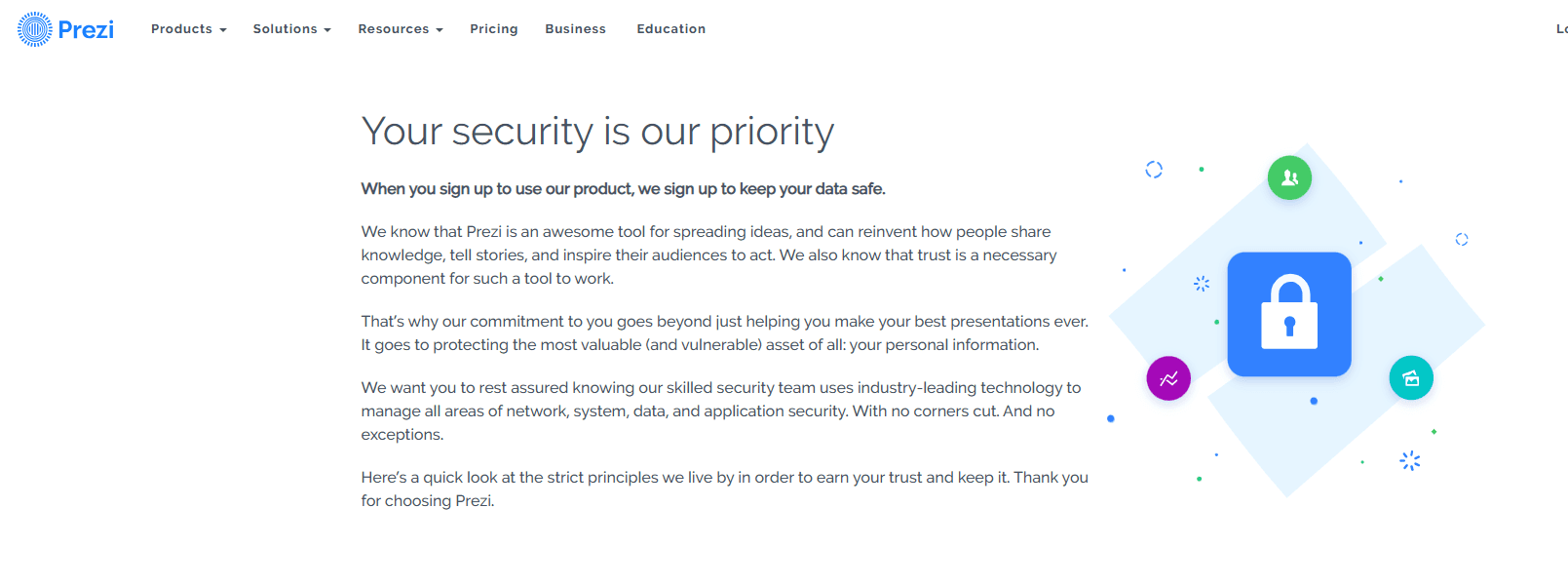 Prezi security page describing data-protection commitments