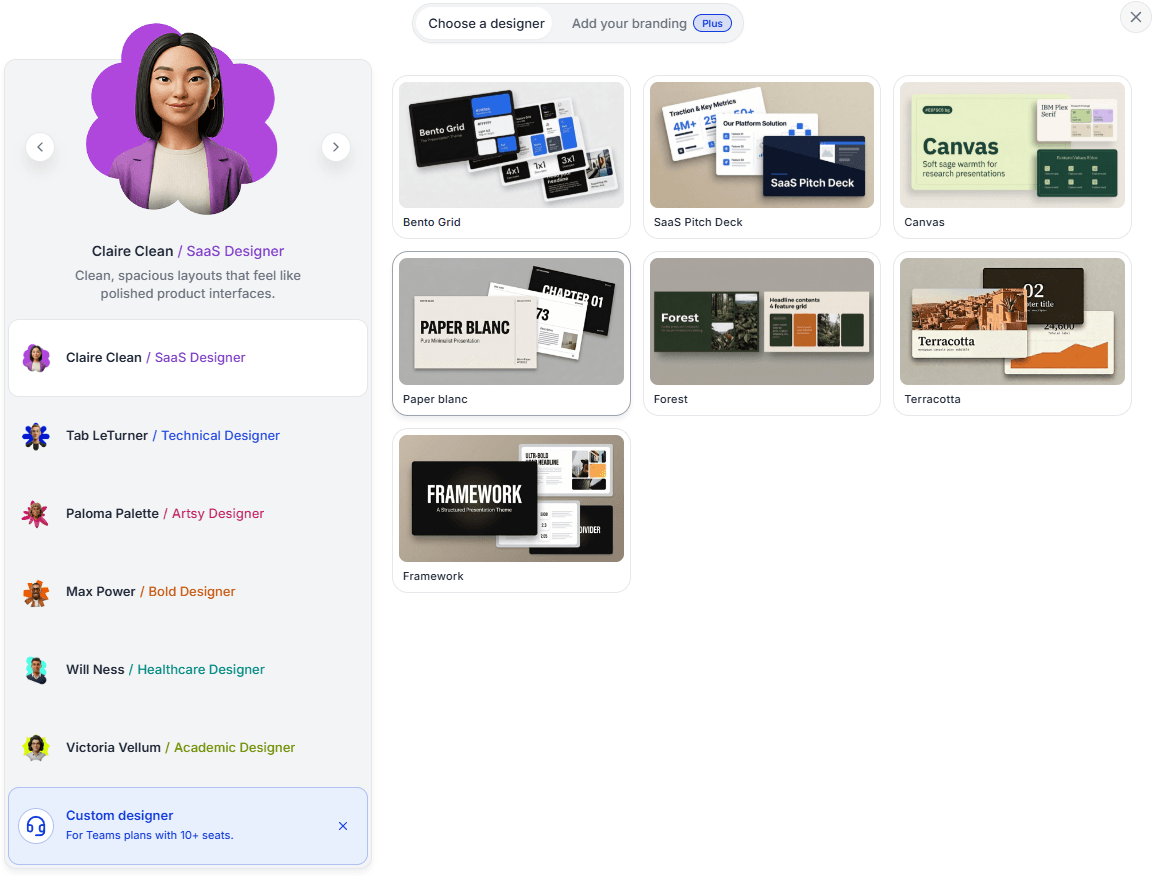 Prezi designer picker with visual style options